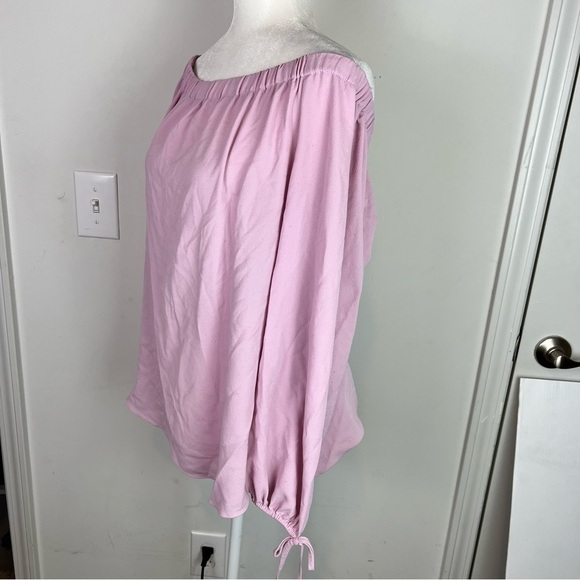Vince Camuto Womens Peasant Blouse Pink Long Sleeve Tie Cuff Off Shoulder L - Picture 3 of 5